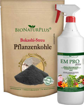 Pflanzenkohle-Steinmehl-Mix für Küchen-Bokashi 2x2 Liter + 1Liter EM-a 